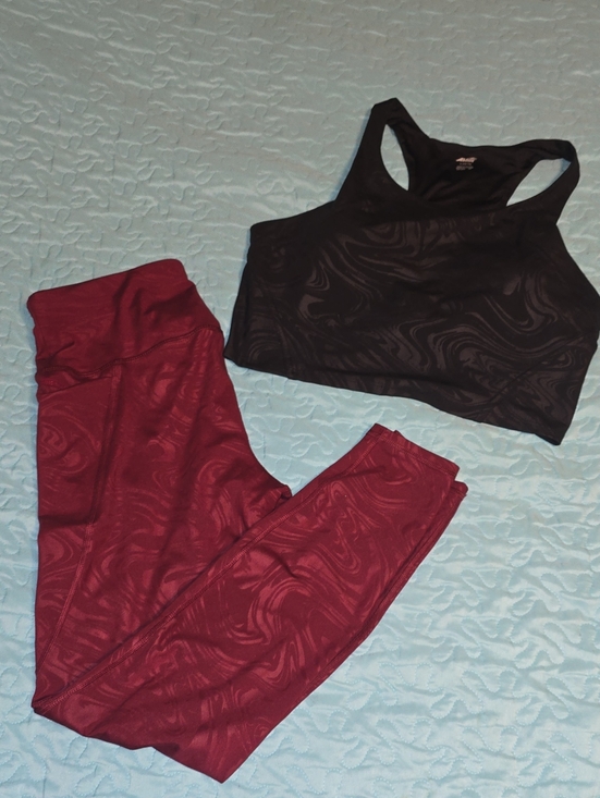 Avia Pants - Avia Burgundy Yoga Pant with Black Racerback Crop With Built In Sport Bra
